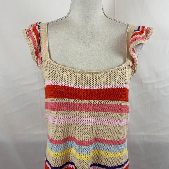 Rails  Semi-Open Weave June Tan Multi-Stripe Dress L  Red Pink Blue Yellow Strip - Picture 3 of 12